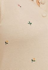Plus Size Floral Embroidered Button Front Cardigan, LIGHT OATMEAL HEATHR CMBO, small