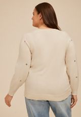 Plus Size Floral Embroidered Button Front Cardigan, LIGHT OATMEAL HEATHR CMBO, small