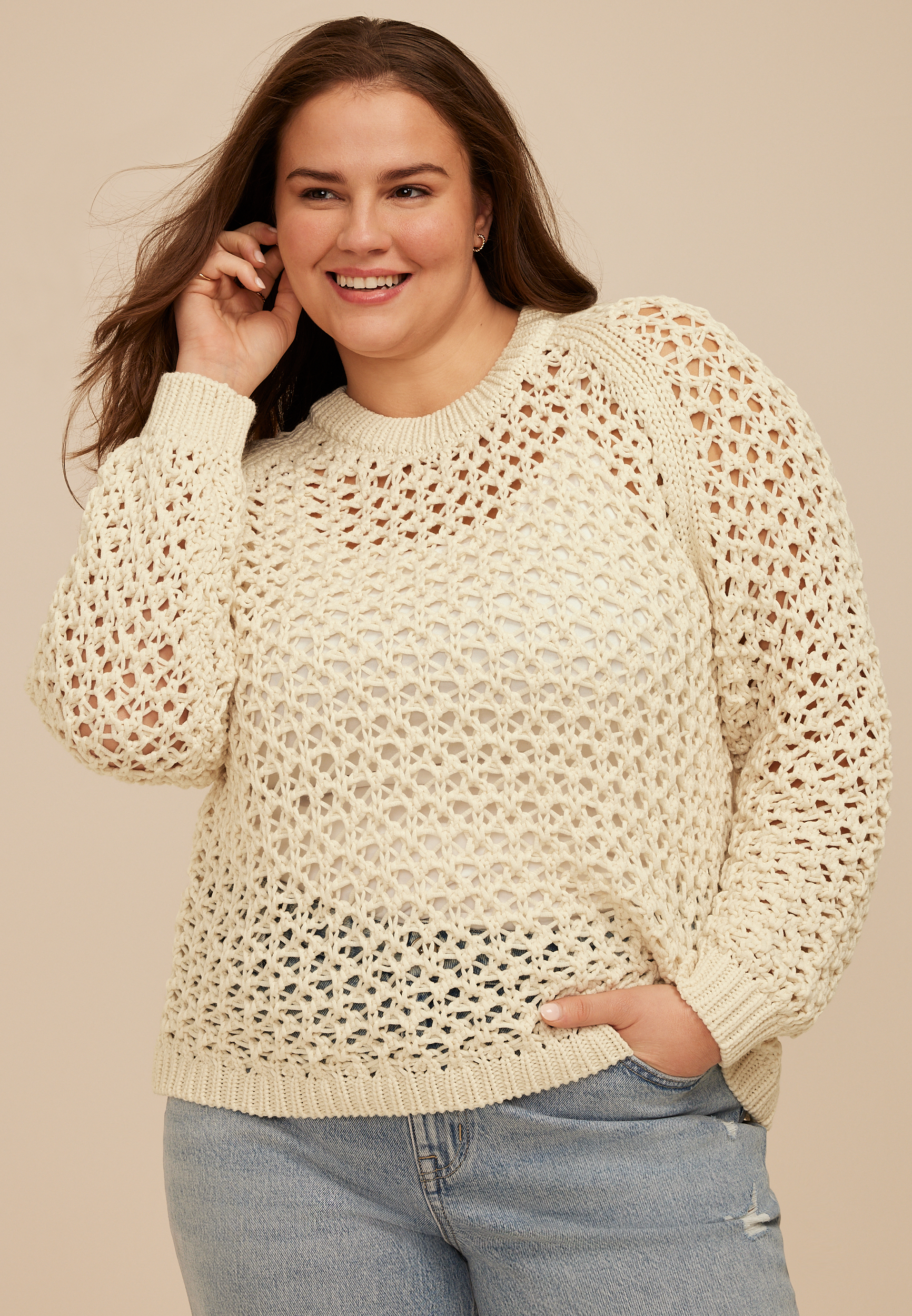 Plus Size Open Knit Chunky Sweater