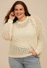 Plus Size Open Knit Chunky Sweater, C8232, small
