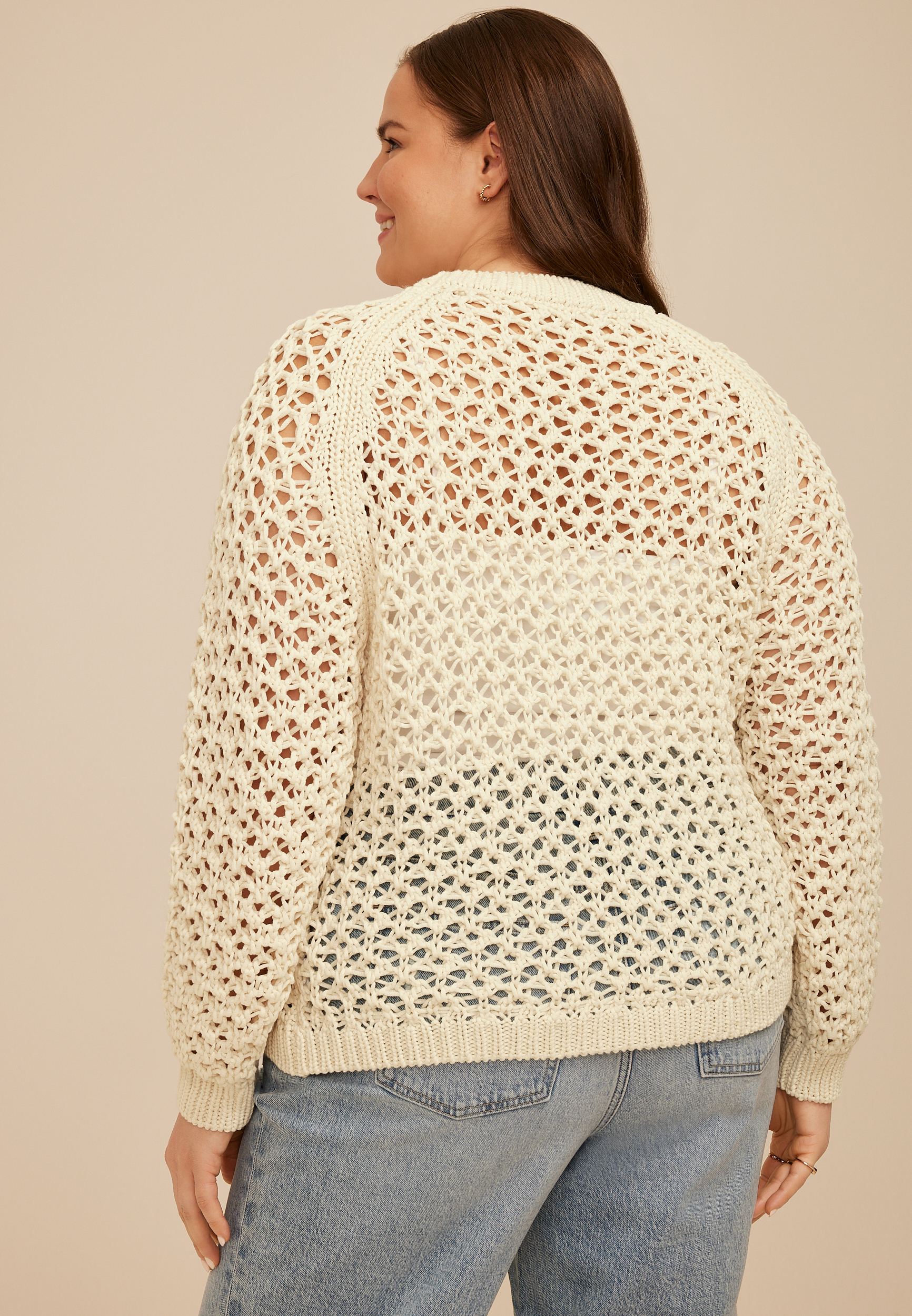 Plus Size Open Knit Chunky Sweater, C8232, large