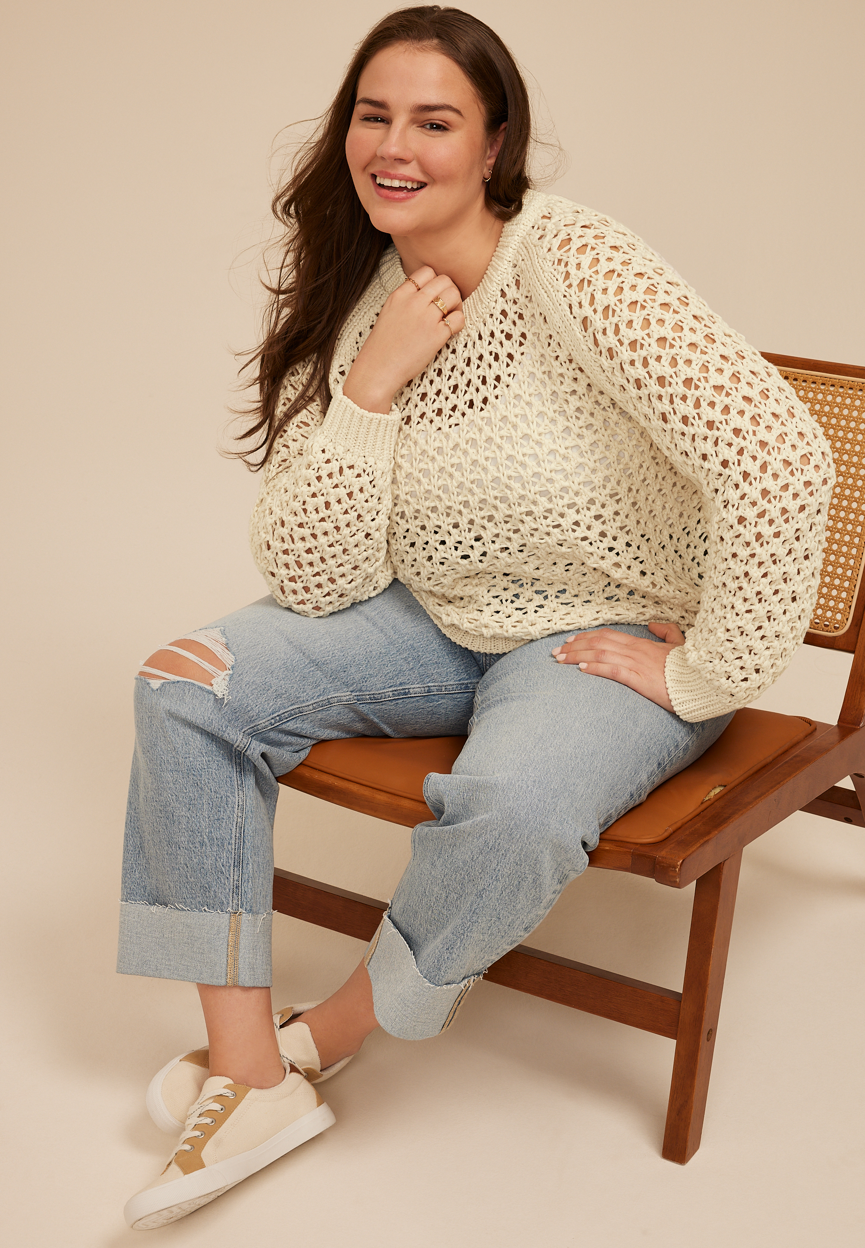Plus Size Open Knit Chunky Sweater, C8232, large