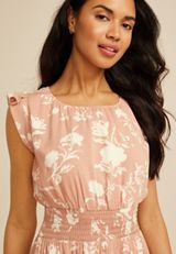 Floral Smocked Waist Midi Dress, MISTY ROSE COMBO, small