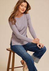 Ribbed Side Button Long Sleeve Tee, MINERAL GRAY, small