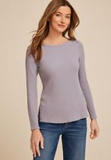 Ribbed Side Button Long Sleeve Tee, MINERAL GRAY, small