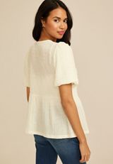Textured Tie Front Short Sleeve Top, SUGAR SWIZZLE, small