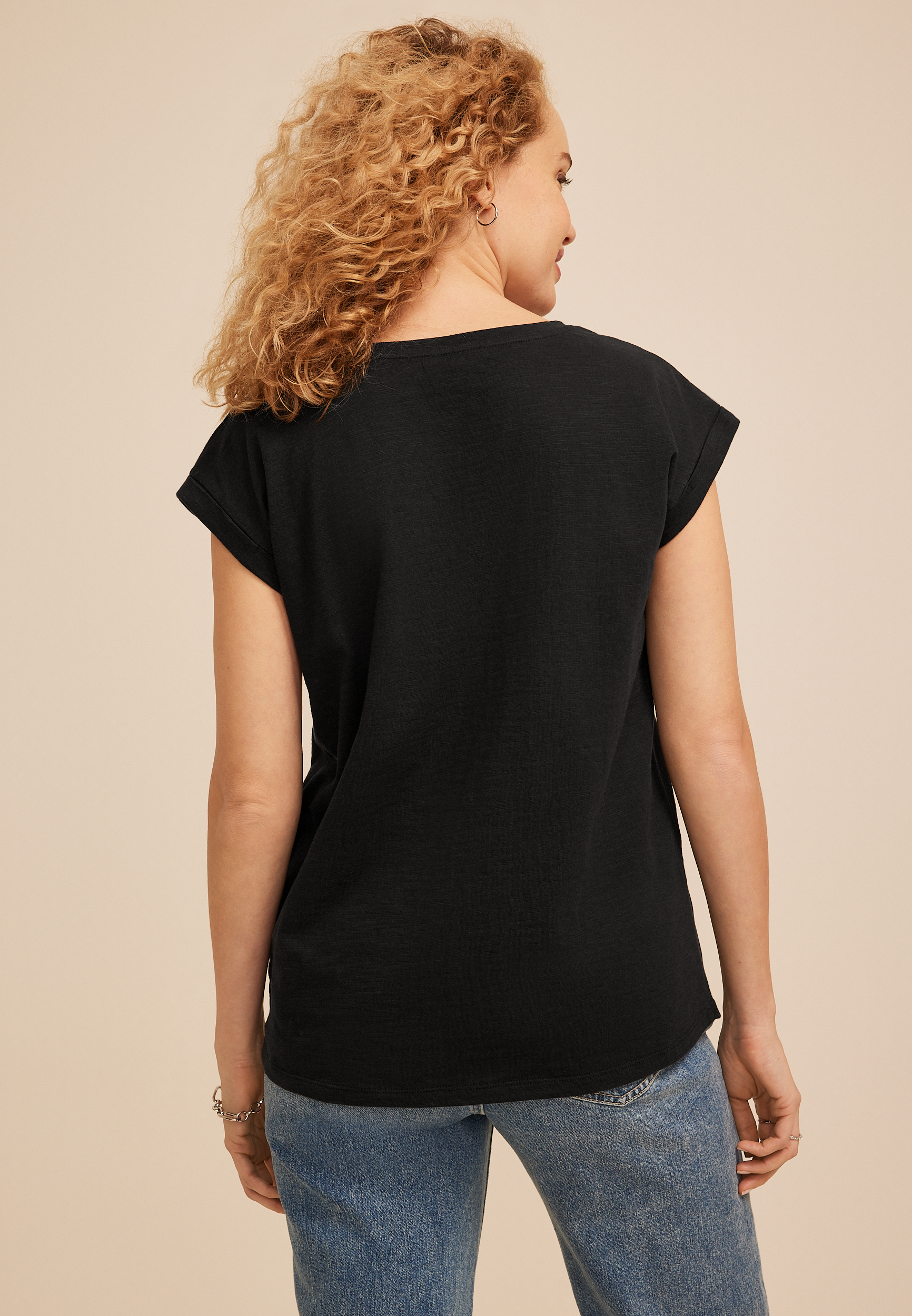 Eyelet Cutwork V Neck Tee, C106, large