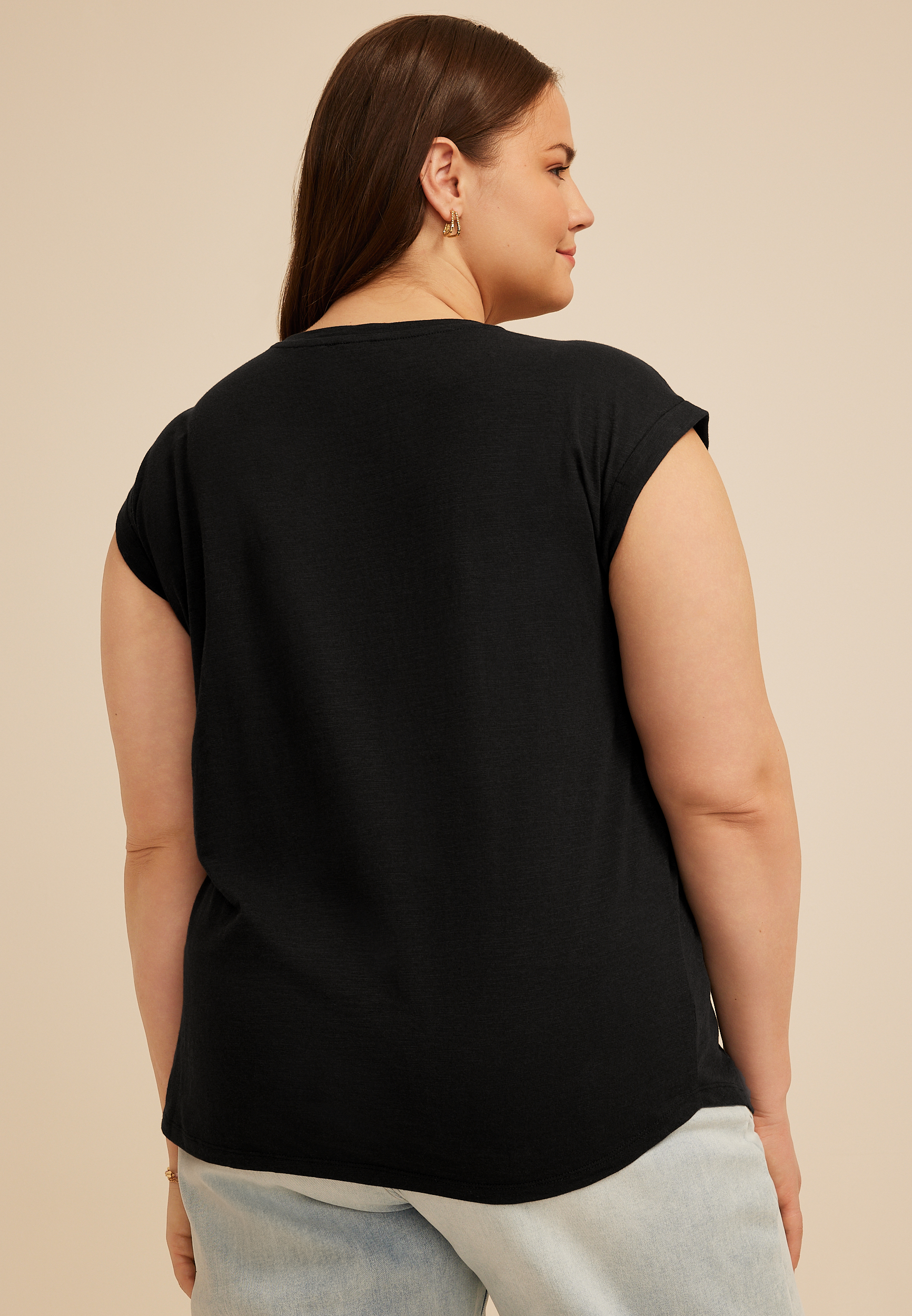 Plus Size Eyelet Cutwork V Neck Tee, C106, large