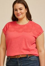 Plus Size Eyelet Dolman Short Sleeve Top, C2011, small