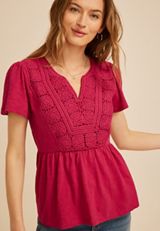 Crochet Yoke Peplum Top, C1631, small