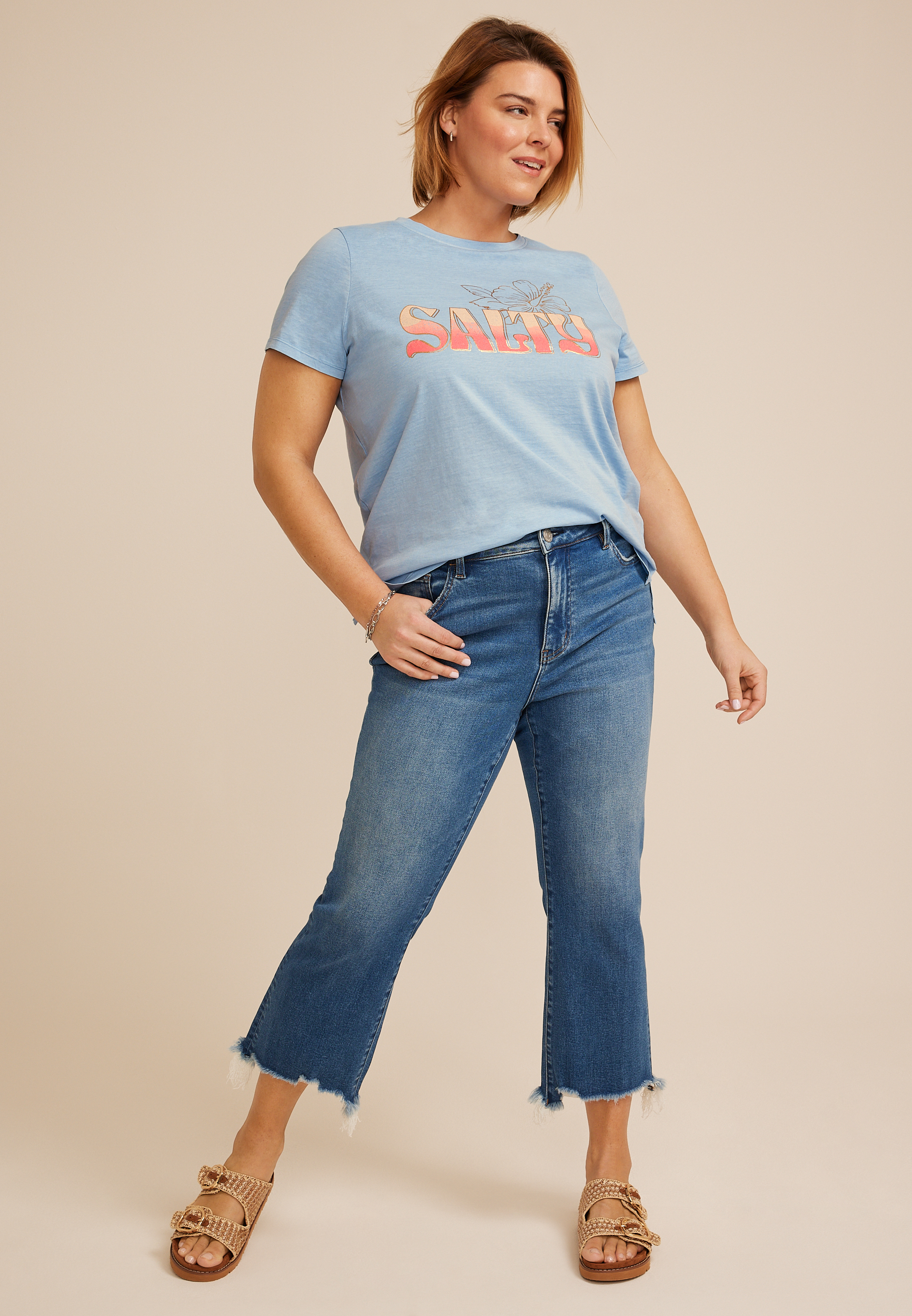 Plus Size Salty Hibiscus Classic Fit Graphic Tee, POWDER BLUE, large