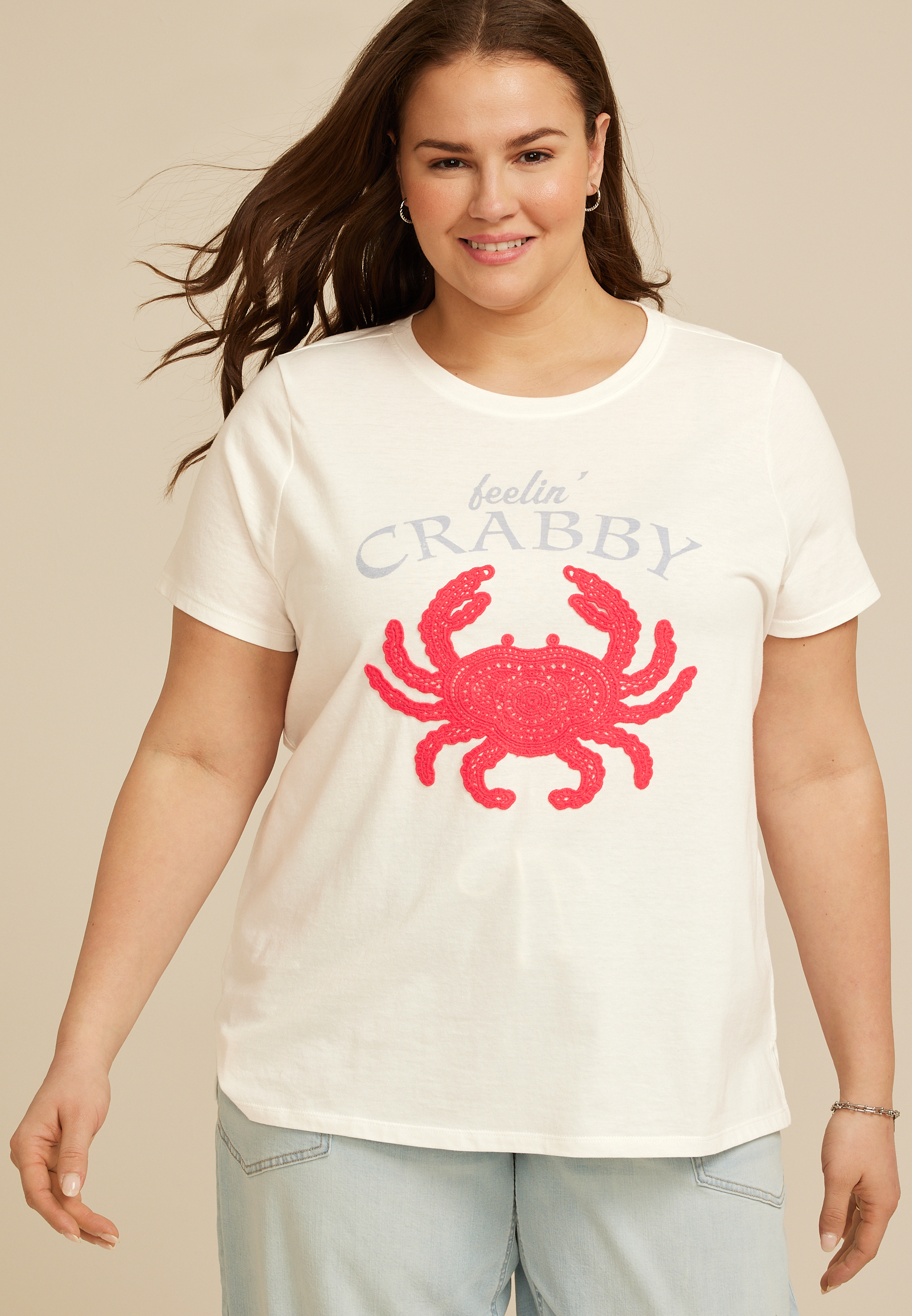 Plus Size Feelin Crabby Classic Fit Graphic Tee, SOFT WHITE, large