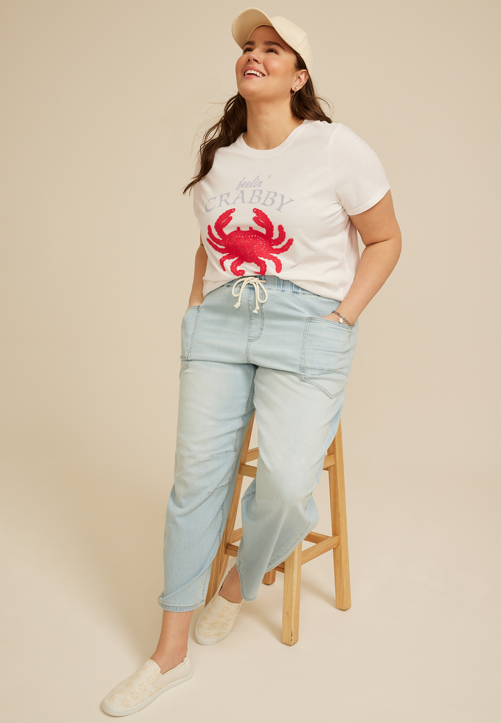 Plus Size Feelin Crabby Classic Fit Graphic Tee, SOFT WHITE, large