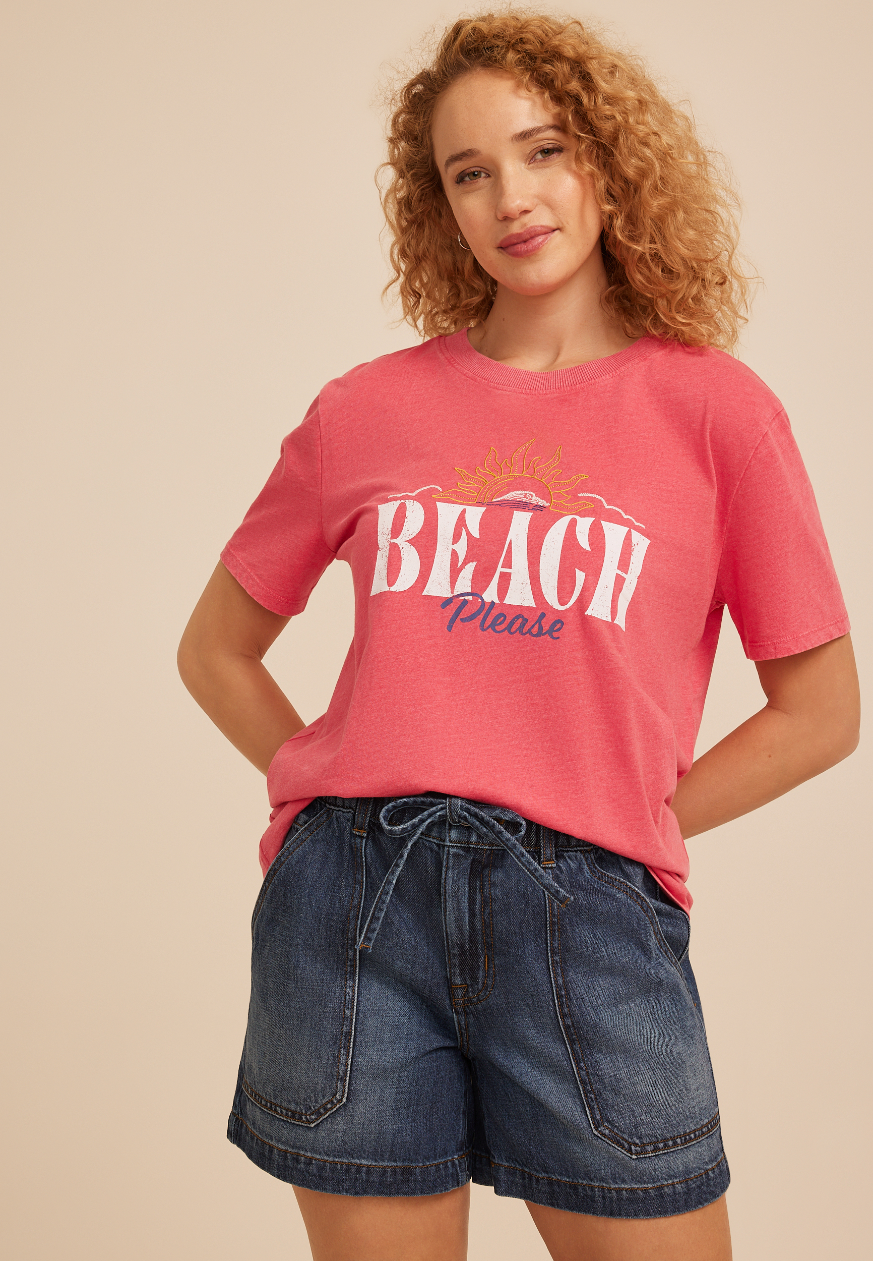 Beach Please Oversized Fit Graphic Tee, TEABERRY, large