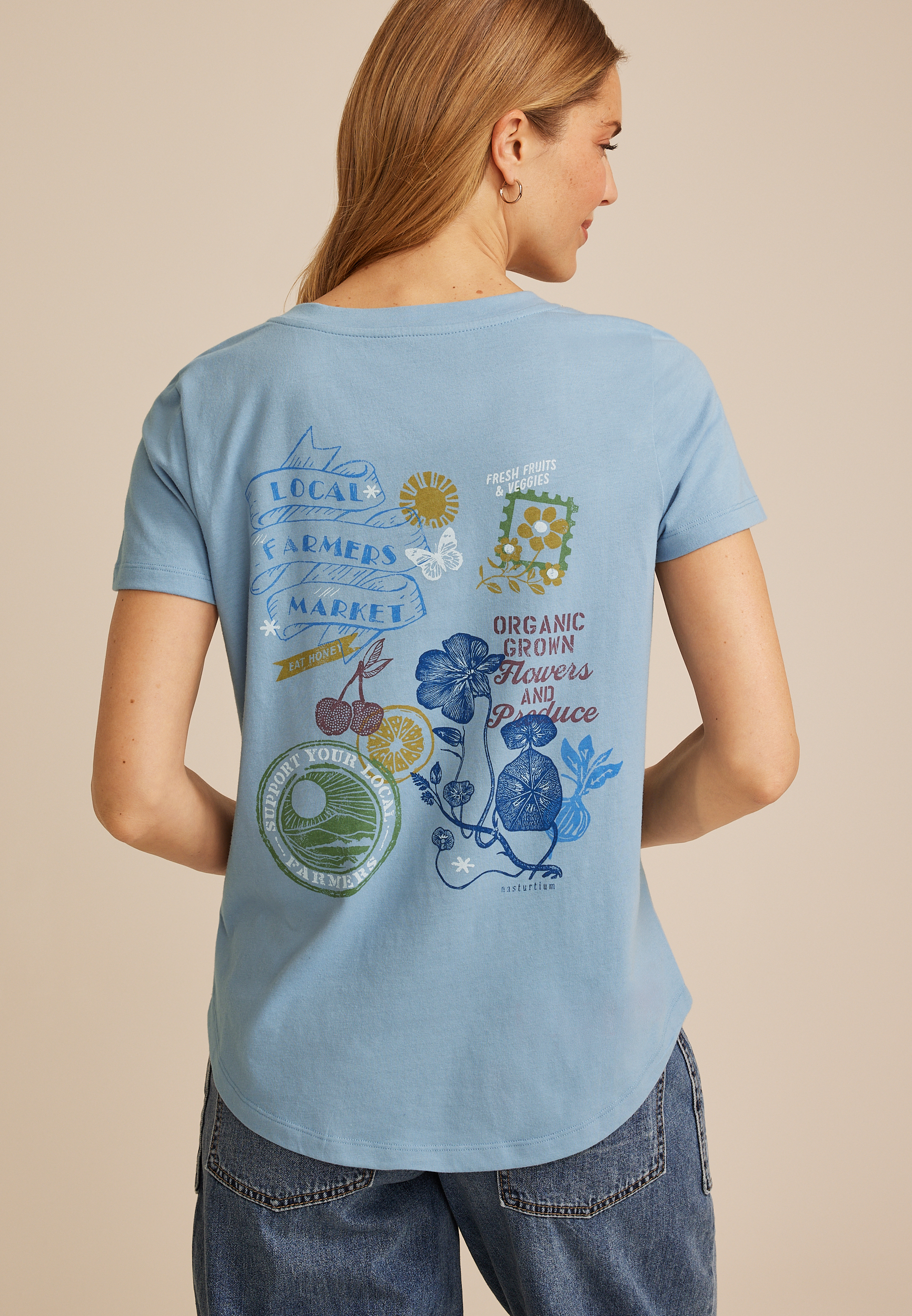 Farmers Market V Neck Classic Fit Graphic Tee, C8408, large