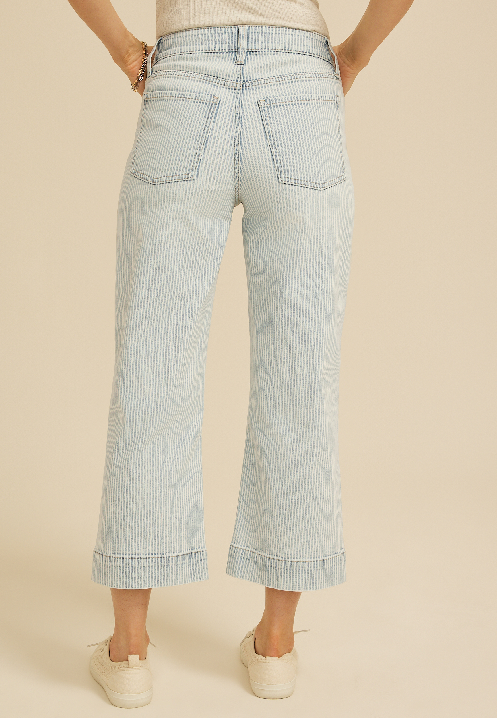 m jeans by maurices&trade;  High Rise Light Stripe Patch Pocket Wide Leg Cropped Jean, C2806, large