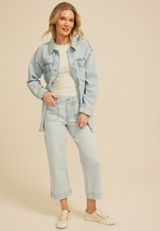 m jeans by maurices&trade;  High Rise Light Stripe Patch Pocket Wide Leg Cropped Jean, C2806, small