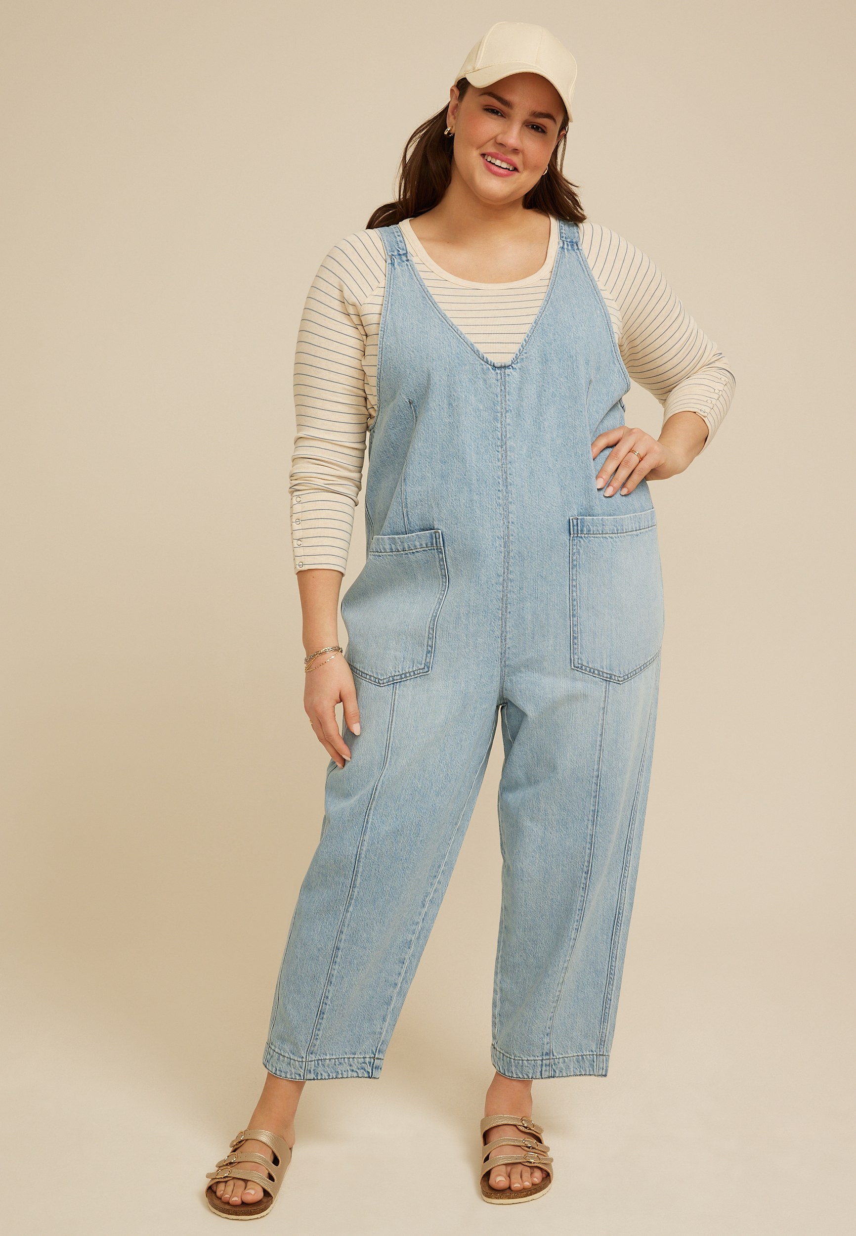 Plus Size Scoop Neck Denim Overalls | maurices