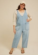Plus Size Scoop Neck Denim Overalls, C2806, small