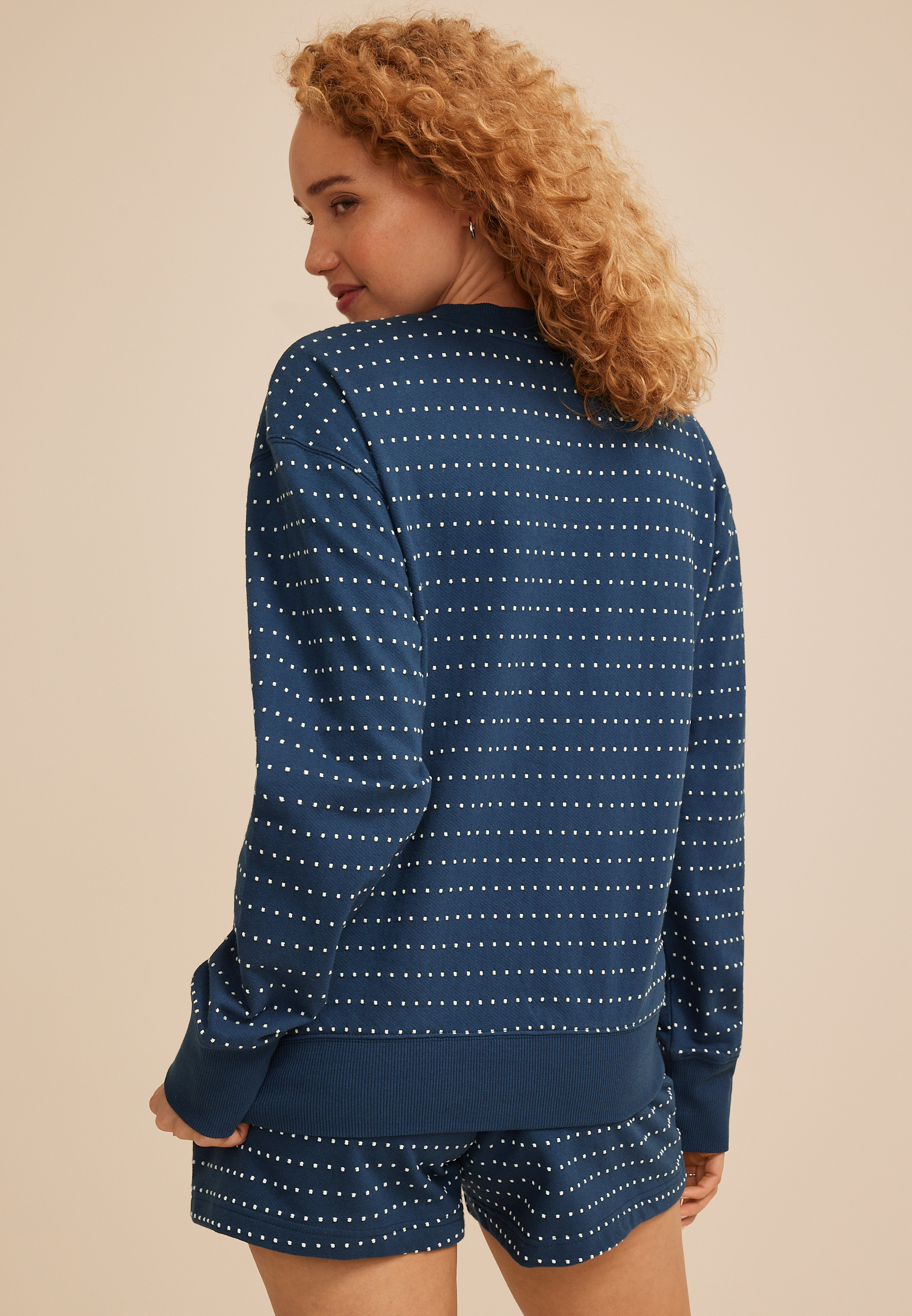 Navy Textured Dot Crew Neck Sweatshirt, C5303, large
