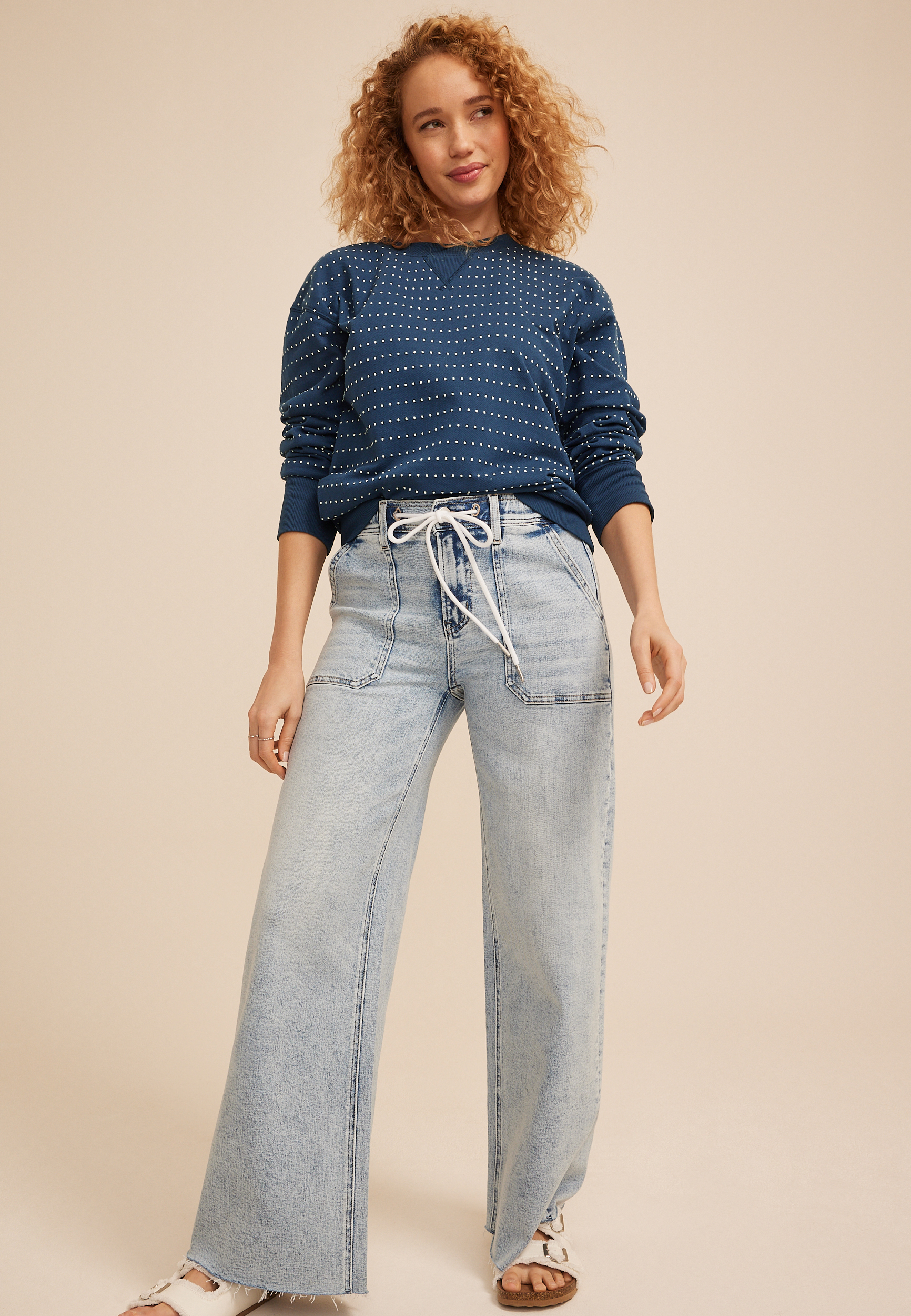 Navy Textured Dot Crew Neck Sweatshirt, C5303, large