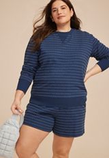 Plus Size Navy Textured Dot Crew Neck Sweatshirt, C5303, small