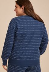 Plus Size Navy Textured Dot Crew Neck Sweatshirt, C5303, small