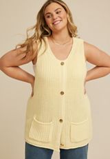 Plus Size Sweater Button Front Vest, C4931, small