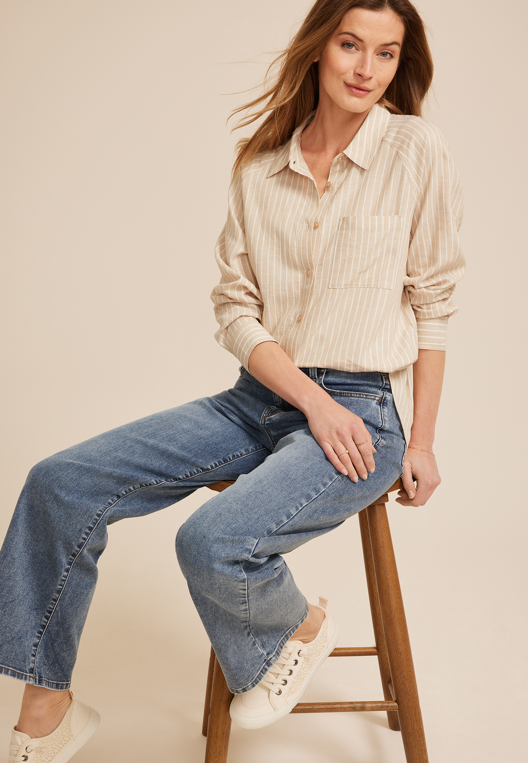 Striped Button Down Shirt, C5872, large