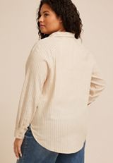 Plus Size Striped Raglan Sleeve Button Down Shirt, C5872, small