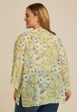 Plus Size Printed Chiffon Kimono, SWAMP COMBO, small