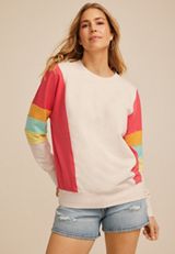 Colorblock Crew Neck Sweatshirt, OATMEAL HEATHER, small