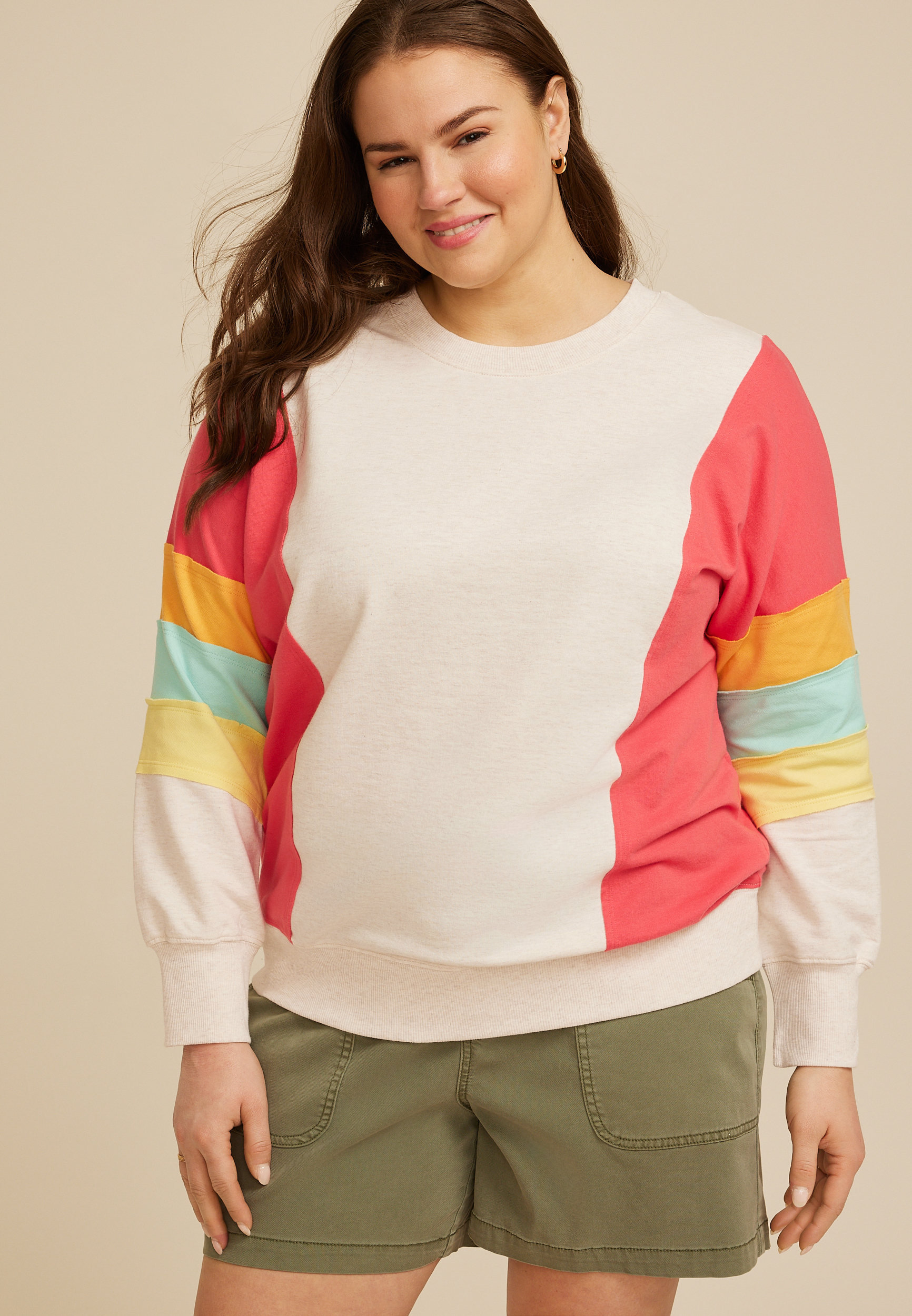Plus Size Colorblock Crew Neck Sweatshirt, C3363, large