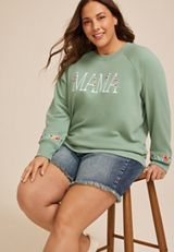 Plus Size Mama Floral Embroidered Sweatshirt, C7225, small