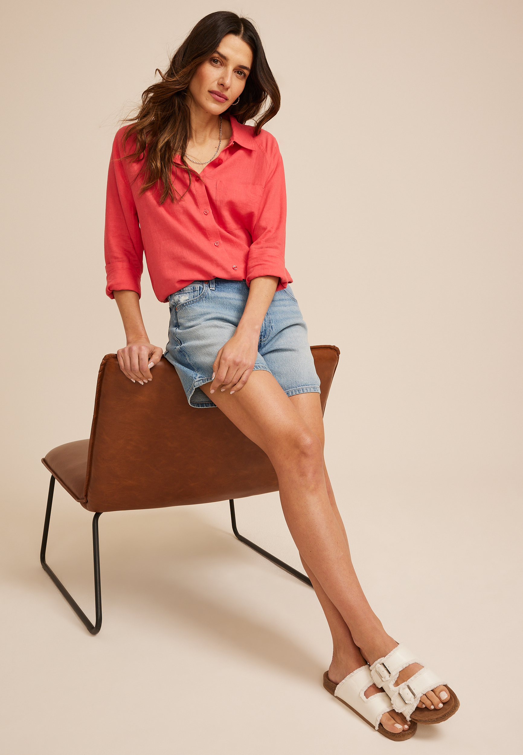 Solid Raglan Sleeve Button Down Shirt, C2011, large