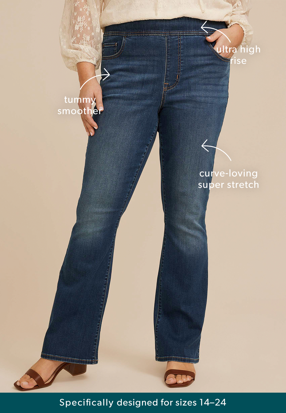 Plus Size m jeans by maurices&trade; Ultra High Rise Pull On Lean Leg Flare Jean, C3337, large