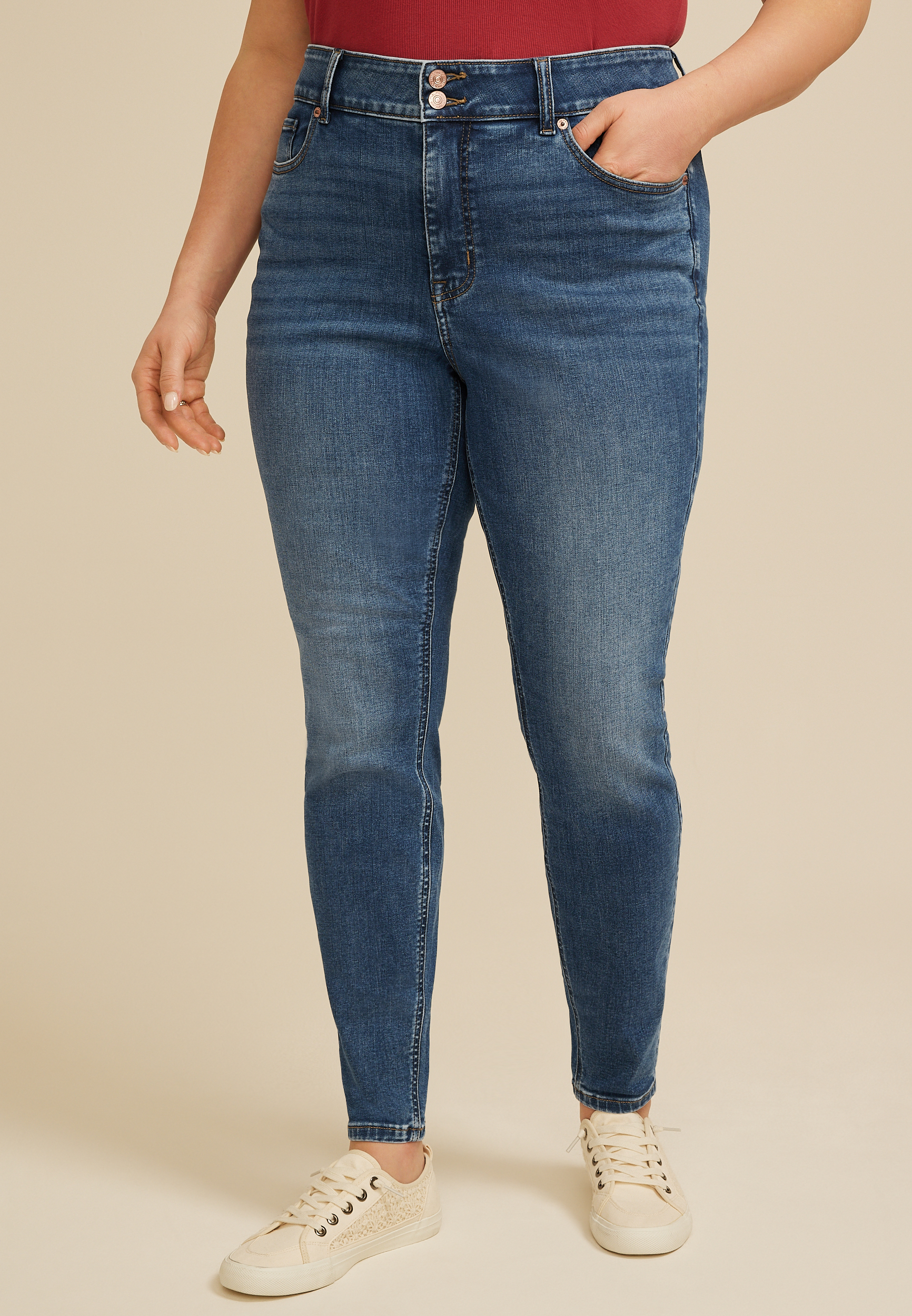 Plus Size m jeans by maurices&trade; Super High Rise Double Button Straight Jean