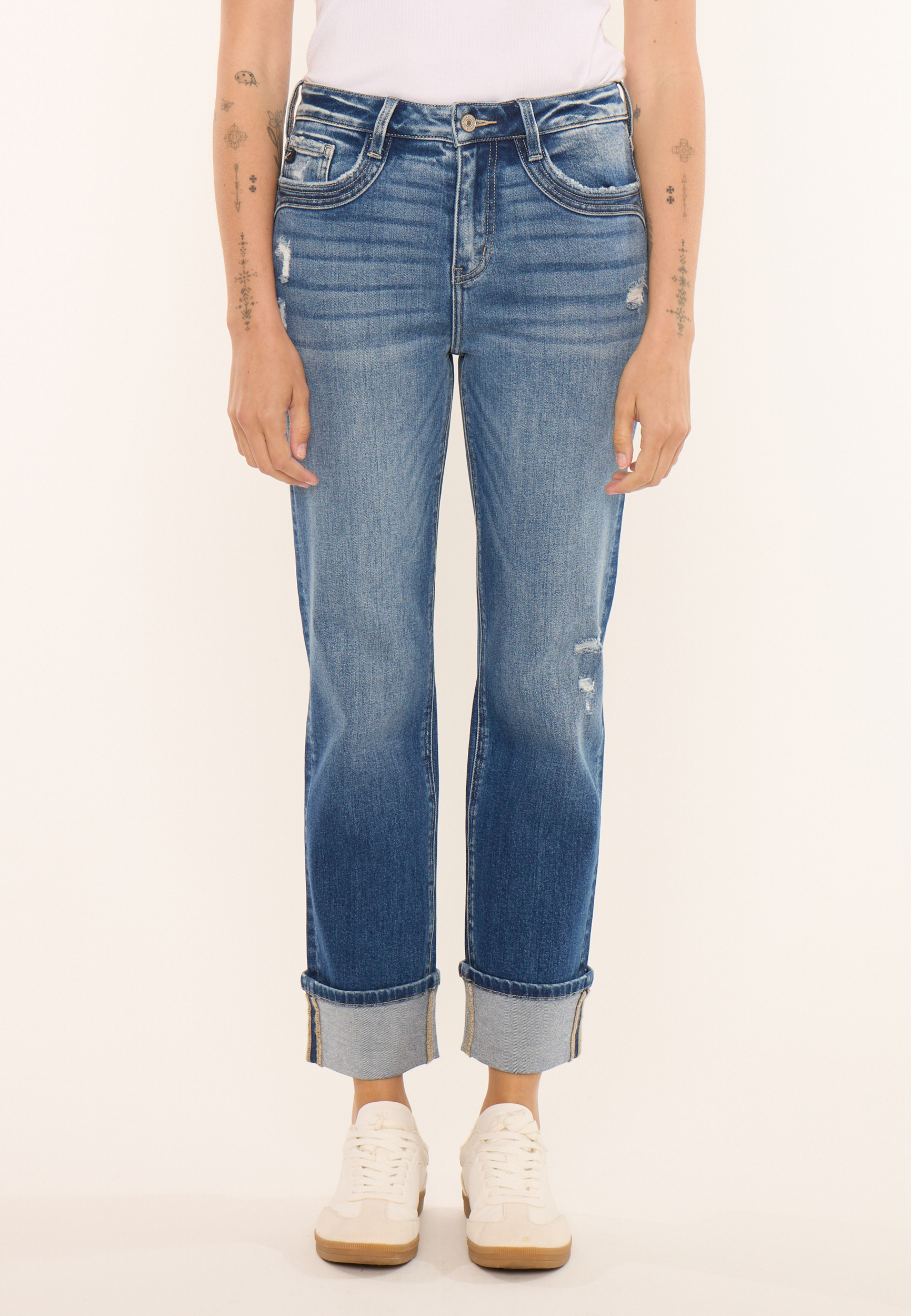 KanCan&trade; High Rise Seamed Pocket Cuffed Hem Straight Jean, C258, large