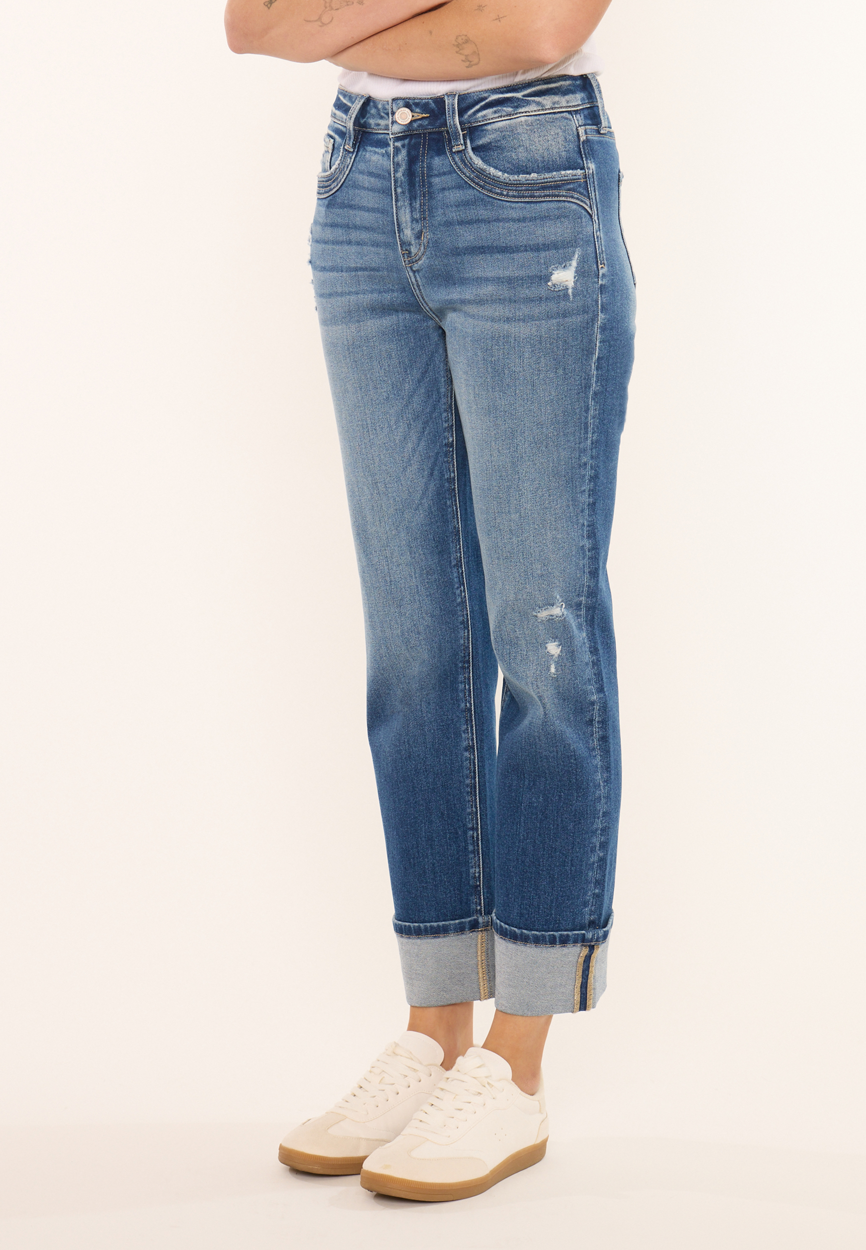 KanCan&trade; High Rise Seamed Pocket Cuffed Hem Straight Jean, C258, large