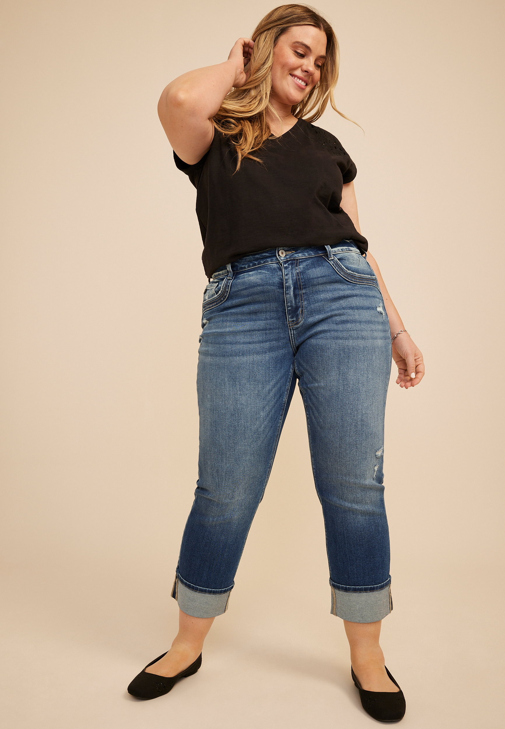 Plus Size KanCan&trade; High Rise Seamed Pocket Cuffed Hem Straight Jean