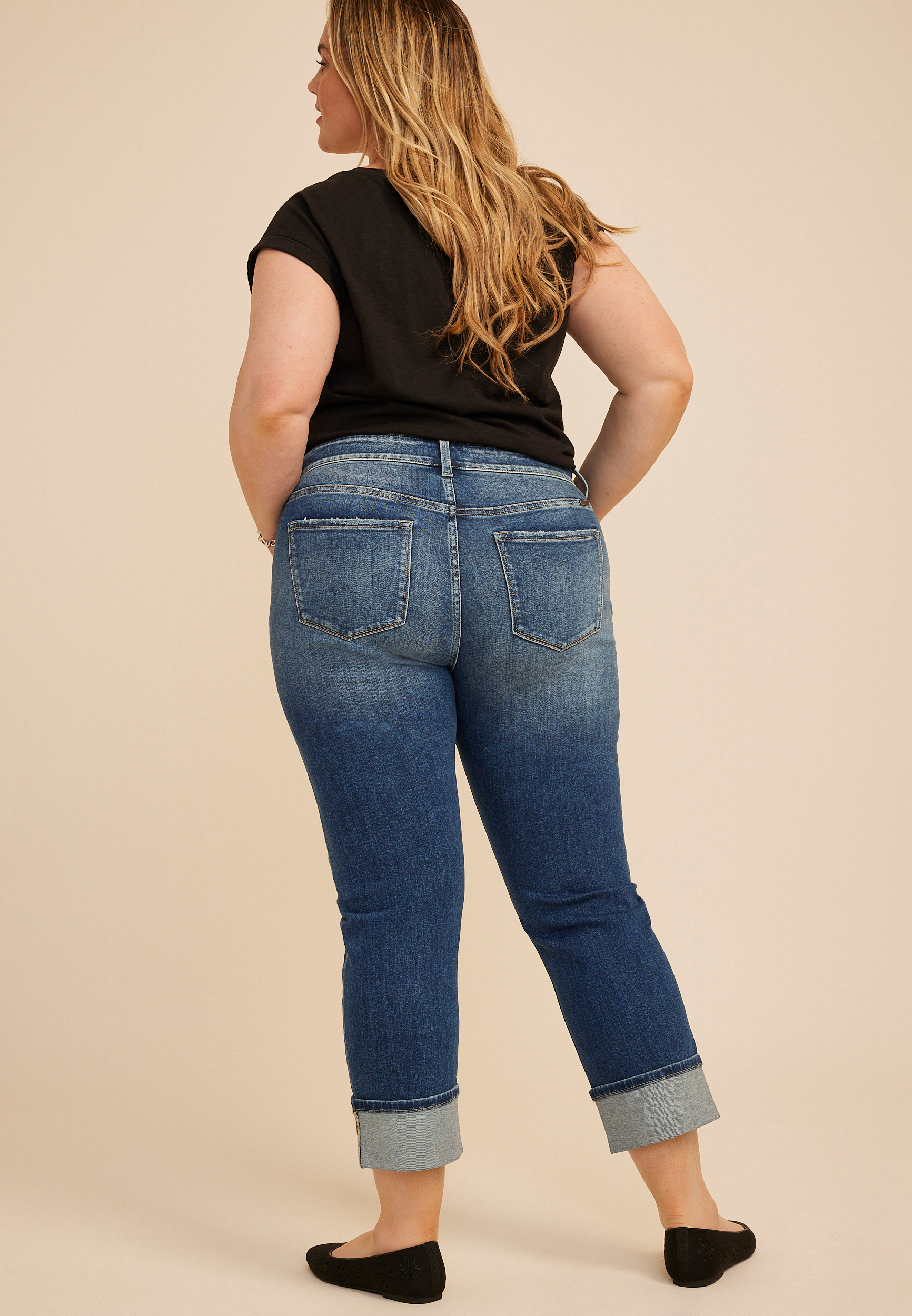Plus Size KanCan&trade; High Rise Seamed Pocket Cuffed Hem Straight Jean, C258, large