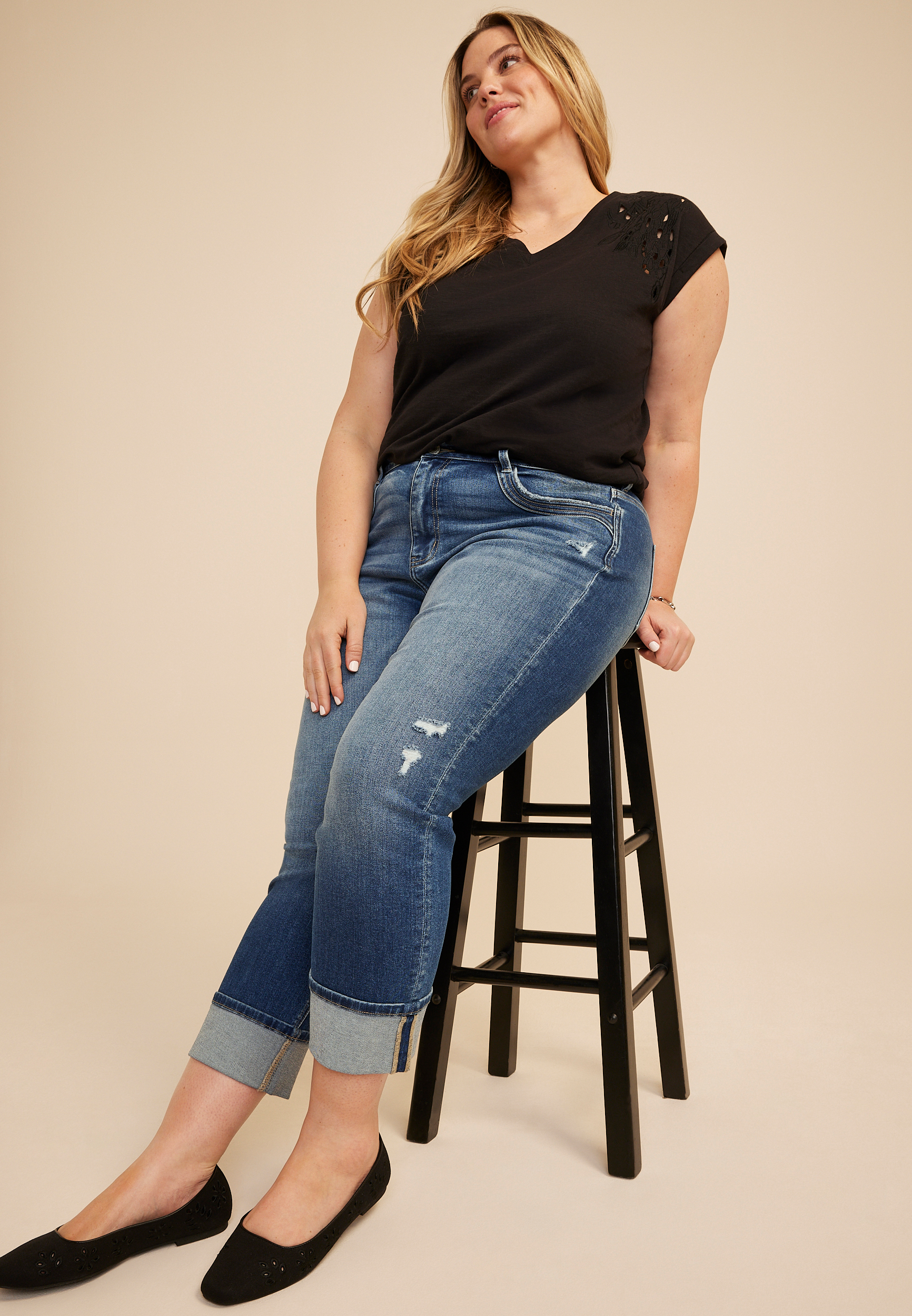 Plus Size KanCan&trade; High Rise Seamed Pocket Cuffed Hem Straight Jean, C258, large