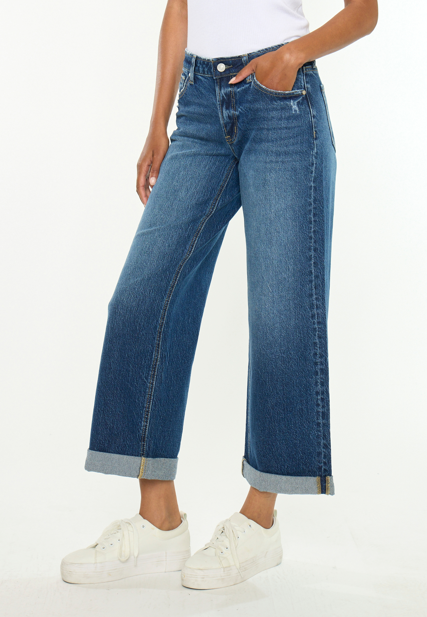 KanCan™ Mid Rise Mini Roll Hem Wide Leg Jean | maurices