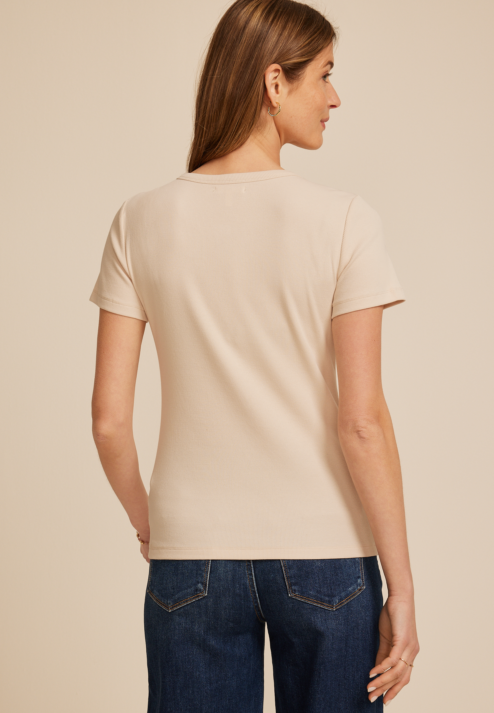 Ribbed Button Front Short Sleeve Tee - thumbnail 5