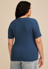 Plus Size Ribbed Button Front Short Sleeve Tee, C1605, small