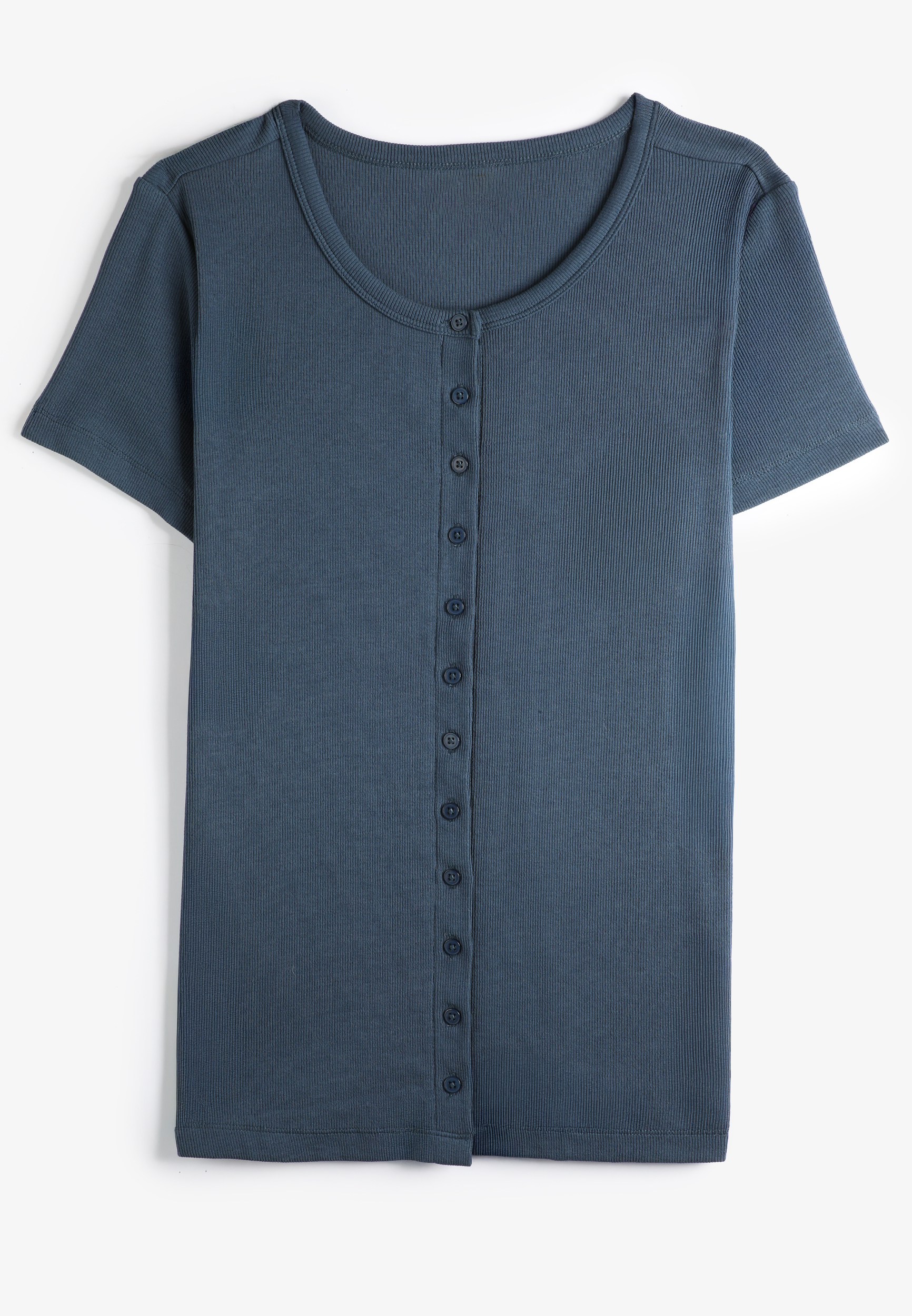 Plus Size Ribbed Button Front Short Sleeve Tee