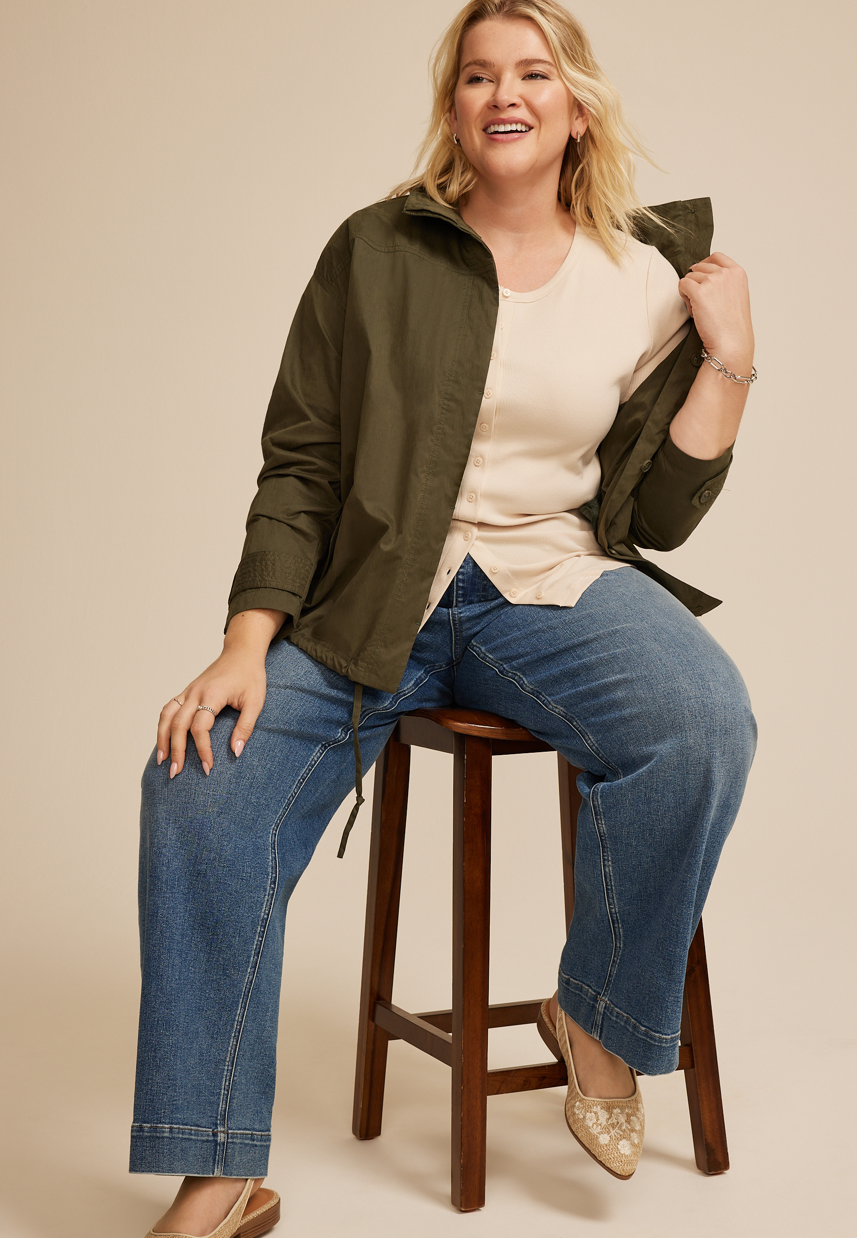Plus Size Ribbed Button Front Short Sleeve Tee, C3162, large