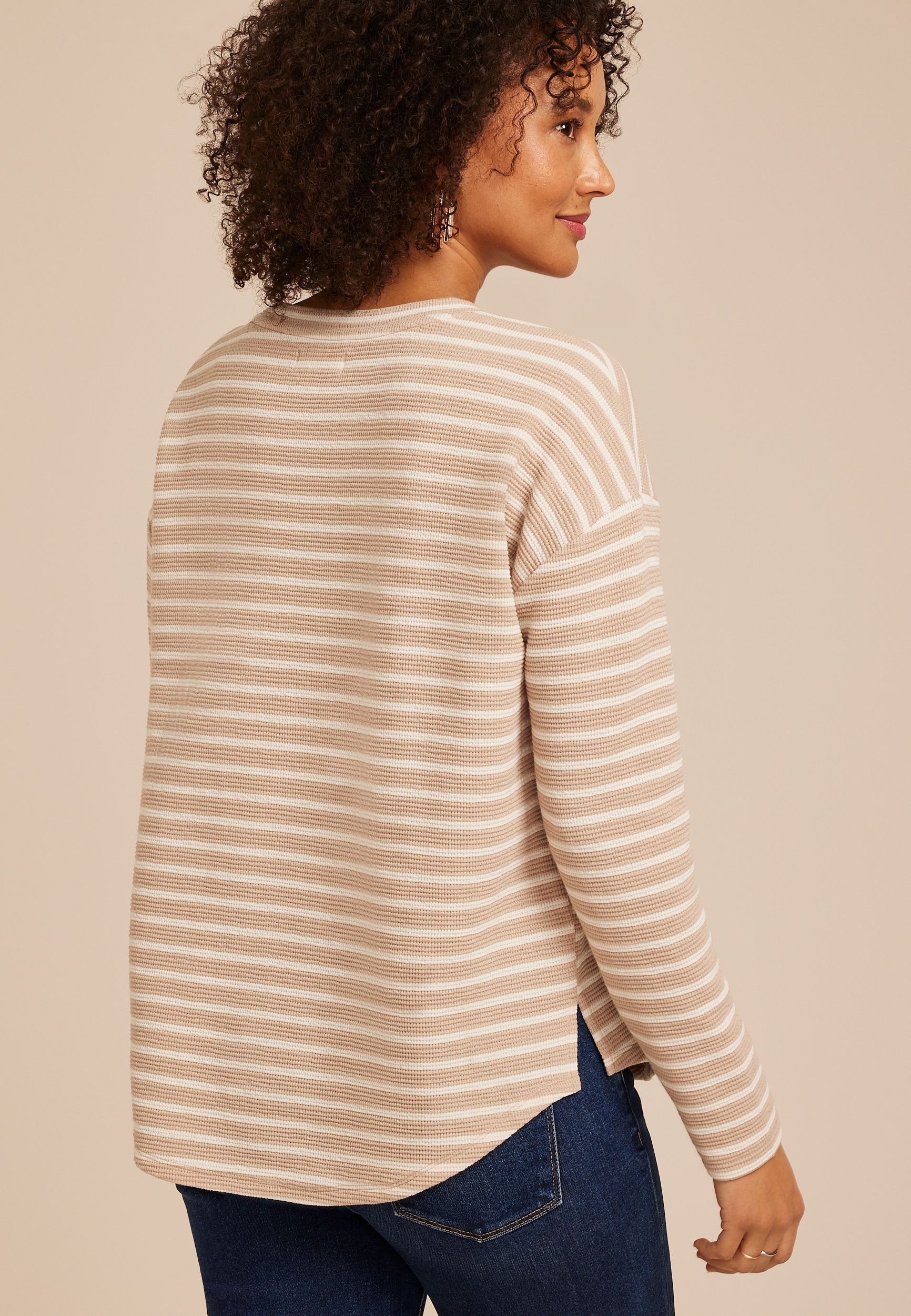 24/7 Clara Textured Long Sleeve Tee, C8582, large