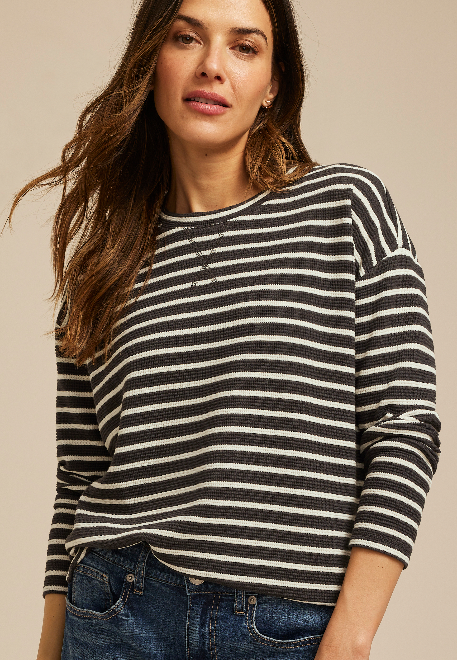 24/7 Clara Textured Long Sleeve Tee