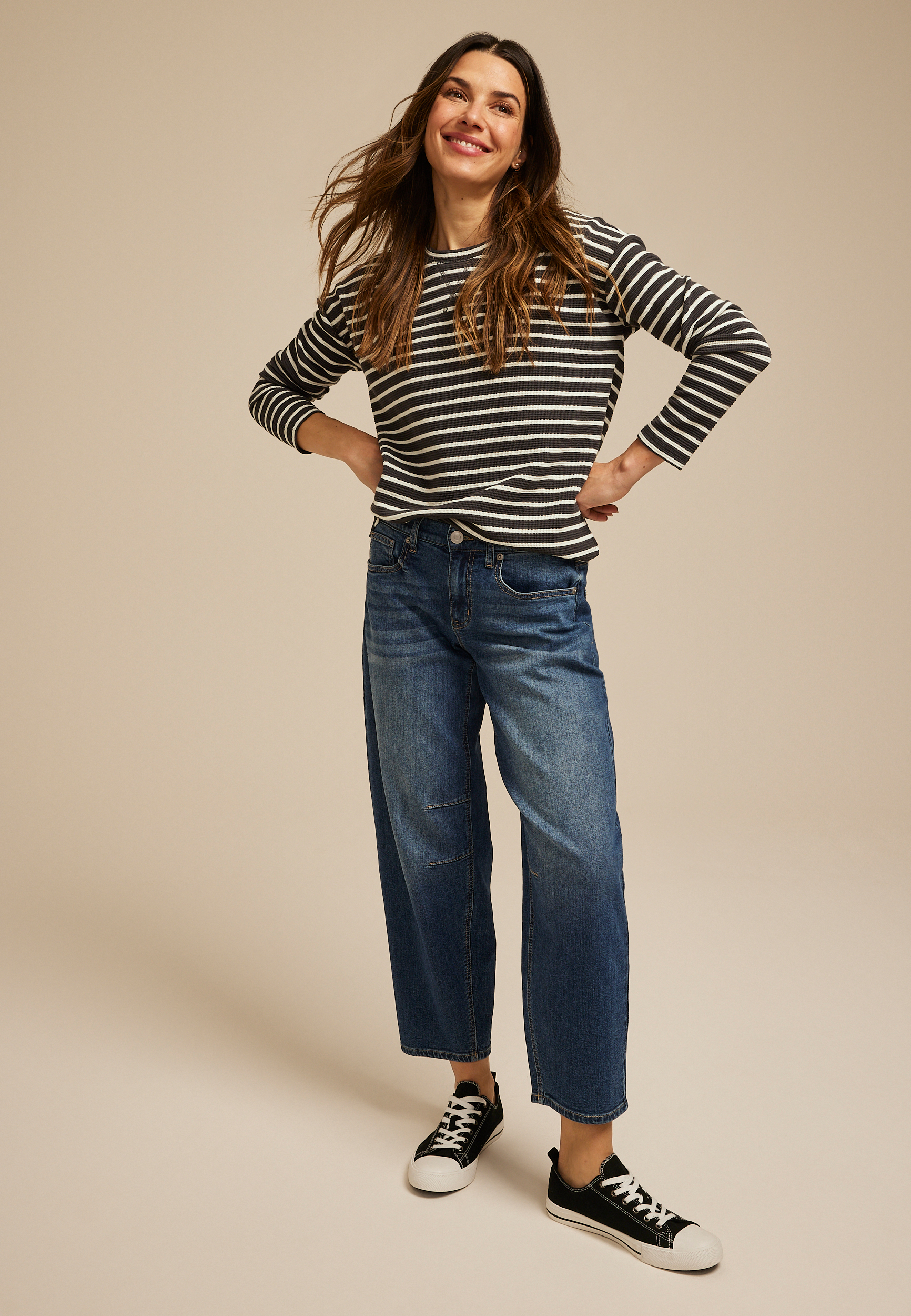 24/7 Clara Textured Long Sleeve Tee, C9765, large